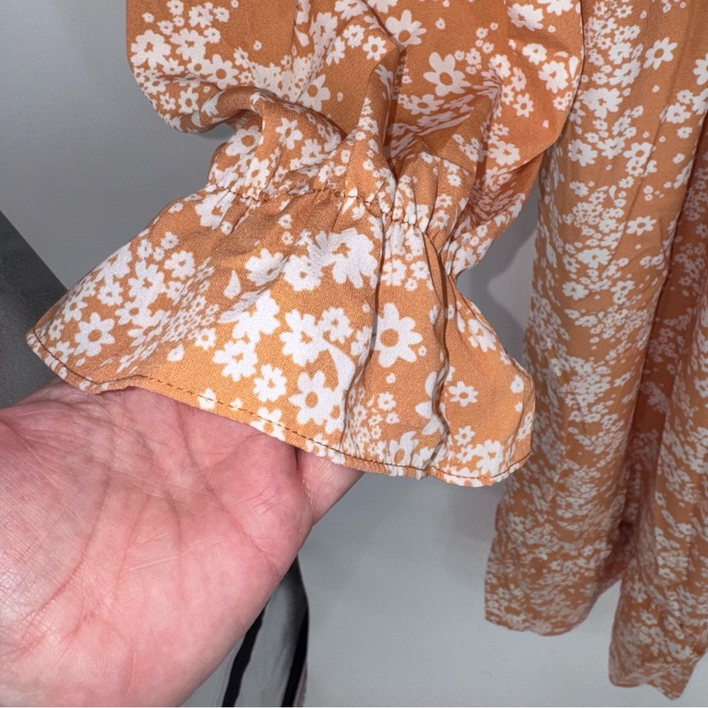 Floral Long Sleeve Dress orange peach and cream Midi bohemian NWT cottagecore L - Picture 7 of 13